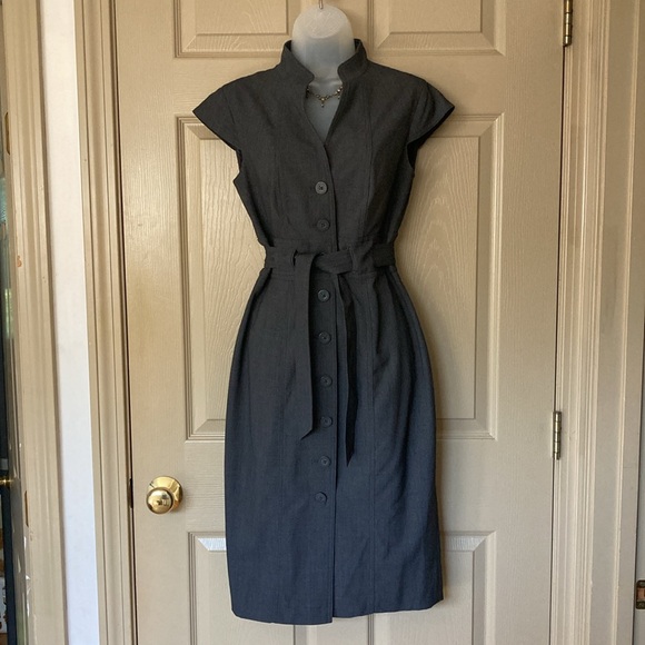Calvin Klein beautiful charcoal midi professional short sleeve dress size 4 EUC - Picture 3 of 12